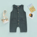 Baby Boy's Girl's Jumpsuit, Round Neck Sleeveless Button Down One Piece Romper for 0-3 Year-Old Toddler. 