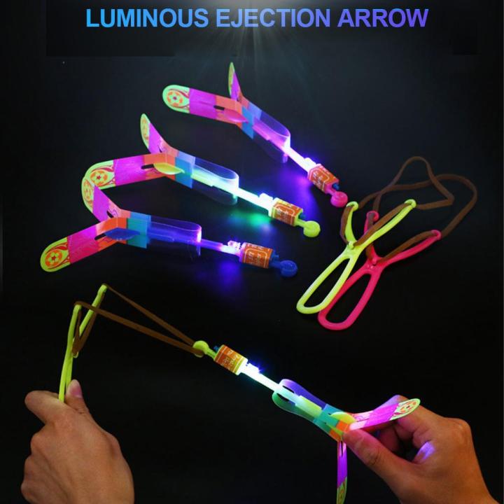 SF Outdoor Shining Rocket Flash LED Light Slingshot Elastic Helicopter Rotating Outdoor Flying Toy Arrow Party Gift Childrens Favor #444684