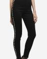 BLACK SIDE PEARLS EMBELLISHED JEANS FOR HER. 