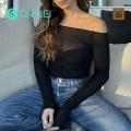 DR BEI T-shirt Stretchy Off Shoulder See-through Tee Shirt. 