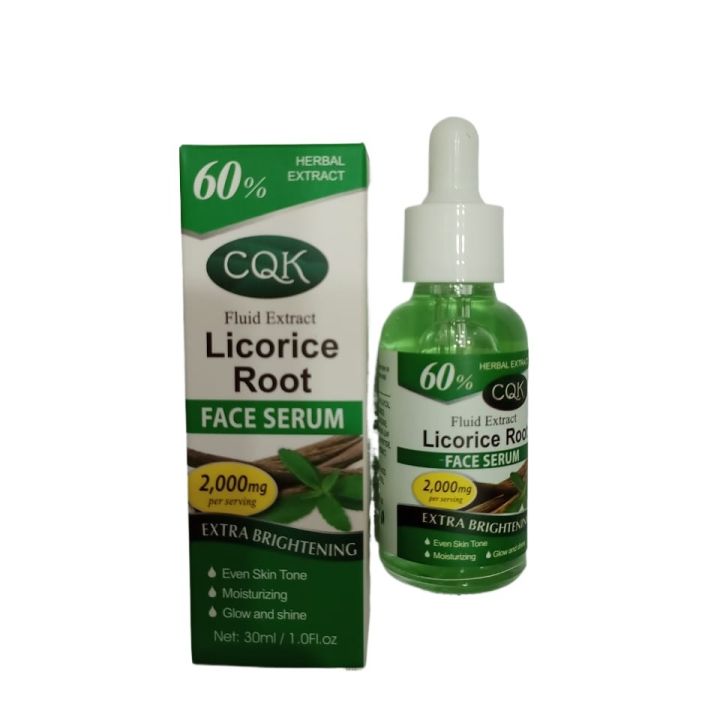 CQK 60% HERBAL EXTRACT Fluid Extract Licorice Root FACE SERUM 2,000mg per serving EXTRA BRIGHTENING Even Skin Tone Moisturizing Glow and shine Net: 30ml/1.0Fl.oz