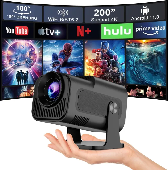 Hy320 Android 11 1080P 300ANSI 4K Projector with Dual WiFi 6- EU Plug - ini Projector, Hoe Theater