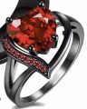 Red Heart Crystal Zircon Black Skull Punk 316L Stainless Steel Ring for Women. 