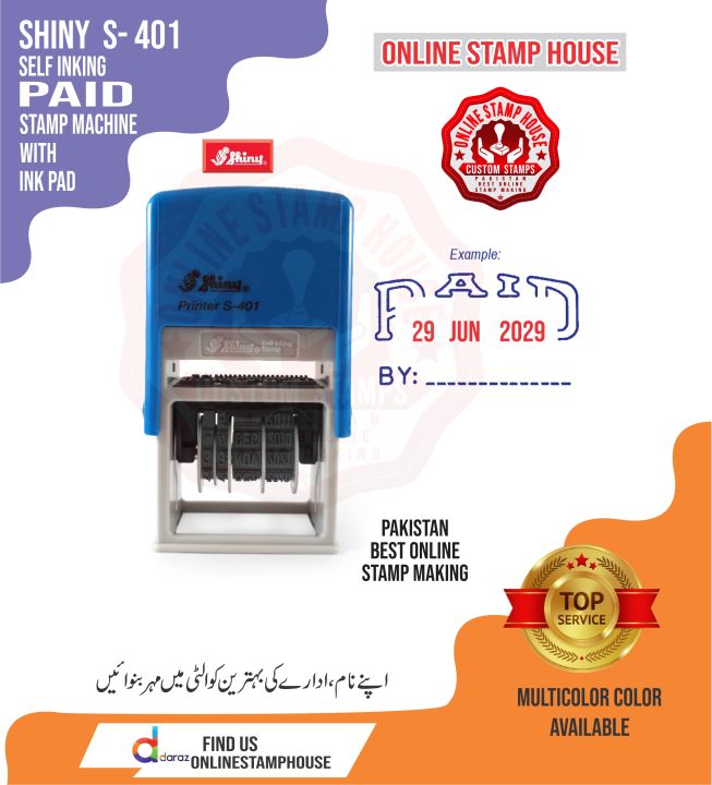 Shiny S-401 Self-Inking Dater Stamp with PAID and signature line  PAID stamp printy