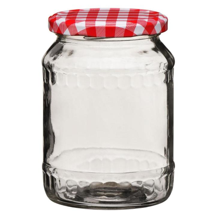 Clear Glass Jar with Red Gingham Lid - 630ml - Premier Home