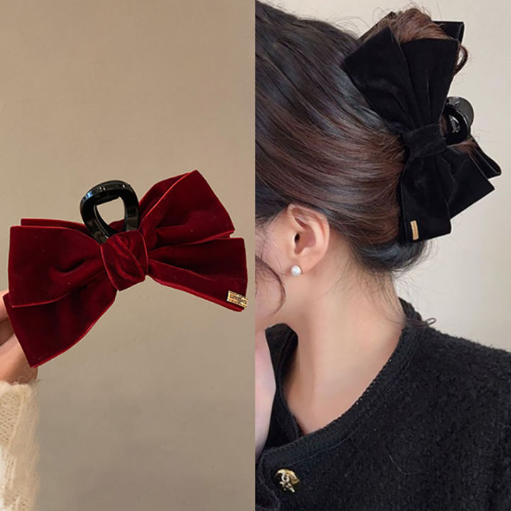 Large Bowknot Red Black French Hairclip Accessories Headwear Velvet Princess Hairpins Headdress