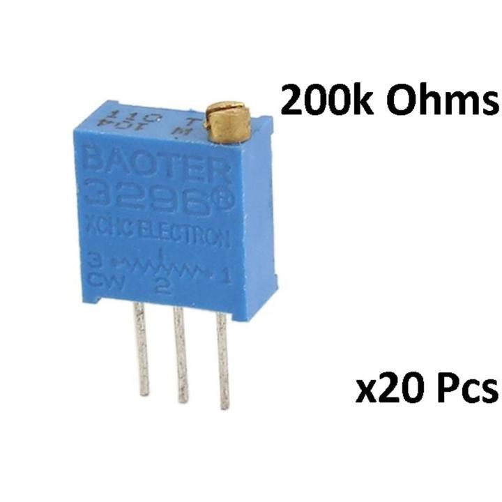 Pack Of 20 Pcs 200k Ohms Multiturn 3296W Trimpot Potentiometer Variable Resistors