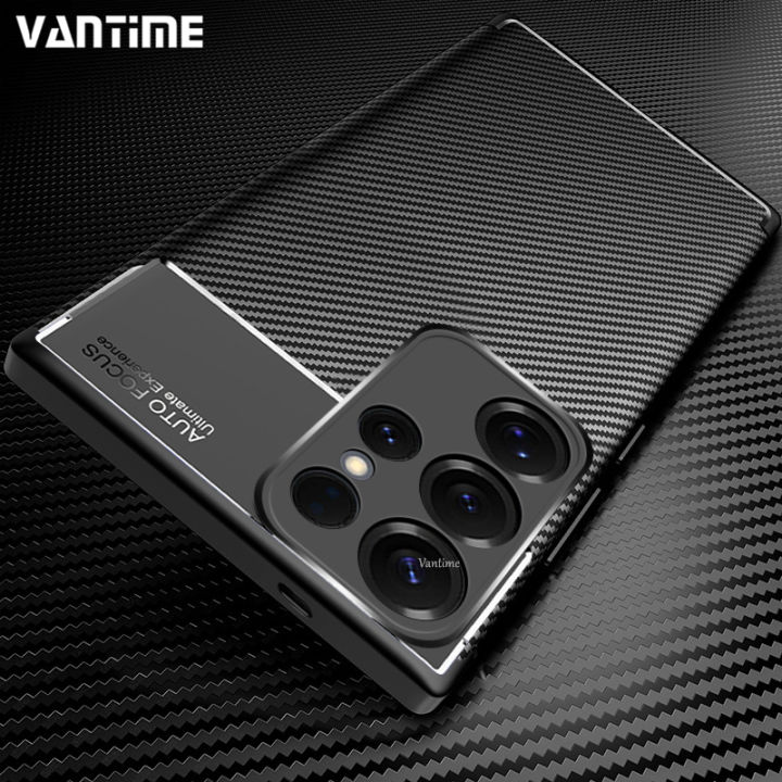 Vantime for Samsung Galaxy S25 Ultra S25+ Plus 5G Carbon Fiber Case Soft Rubber Back Shockproof Cover