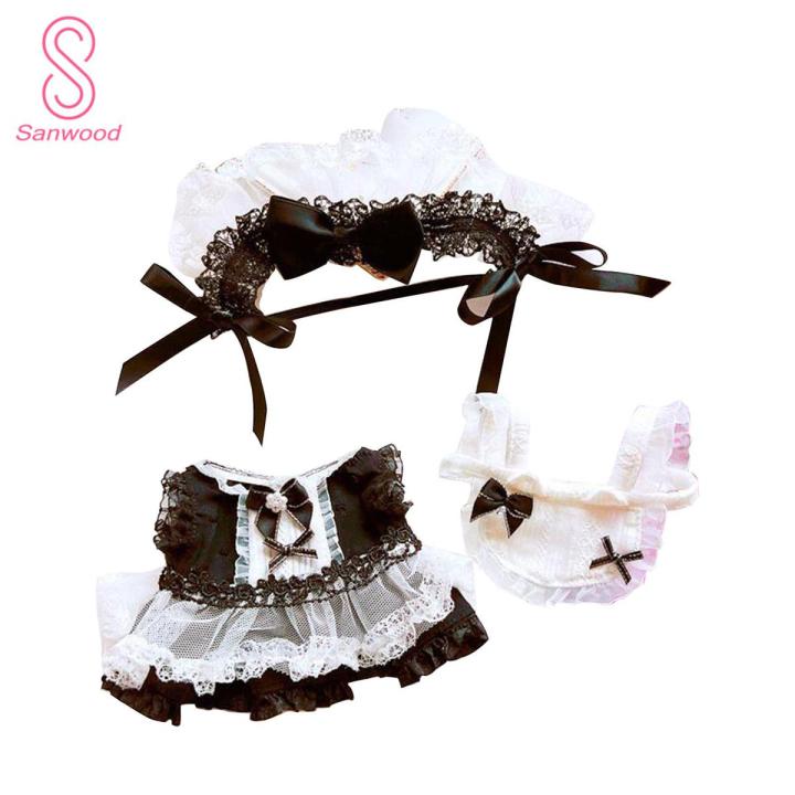 Doll Maid Costume Headdress Apron Dress Set 20cm Cotton Stuffed Doll Clothes