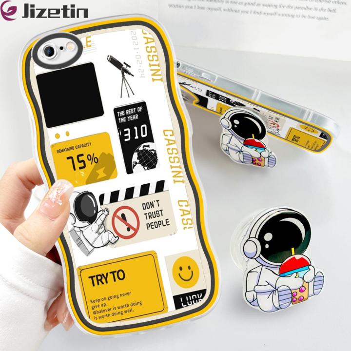 Jizetin for iPhone 6 Plus / iPhone 6S Plus Back Cover + Free Pop Socket Pick Stars Astronaut Soft Wavy Shape TPU Phone Case For Girls Boys