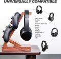 "Fresco Alif" PS5 Headset Holder with 2 Controller Holders, Headphone Holder Table, Gaming Headset Stand Made of Wood, Headphone Stand Gaming for PC Xbox One PS4, Headset Stand. 