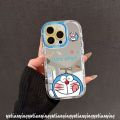 Fashion Doodle Cartoon Happy Doraemon Caseing Compatible for IPhone 11 15 13 12 14 Pro Max XR 7Plus 15 8 Plus X XS Max Luxury Bracelet Make Up Mirror Soft Cover. 