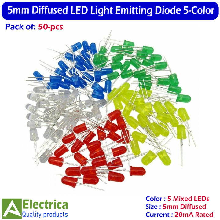 50pcs%205mm%20Diffused%20LED%20Light%20Emitting%20Diode%20Assorted%20Colors%20Red%20Green%20Yellow%20Blue%20White%20%E2%80%93%2020mA%20Bright%20DIY%20LED%20Kit%20for%20Arduino,%20Electronics%20&%20Projects%20by%20Electrica%20-%20Image%202