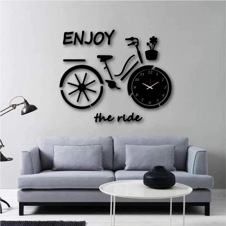 New Wooden Wall Clock, Creative Clock for Home and Offices, New 3D DIY Large Wall Clock Modern Design - Premium Home Wooden Wall Clock (Big Cycle) - Modern Design Cycle Wooden Wall Clock - Bicycle Style Clock.