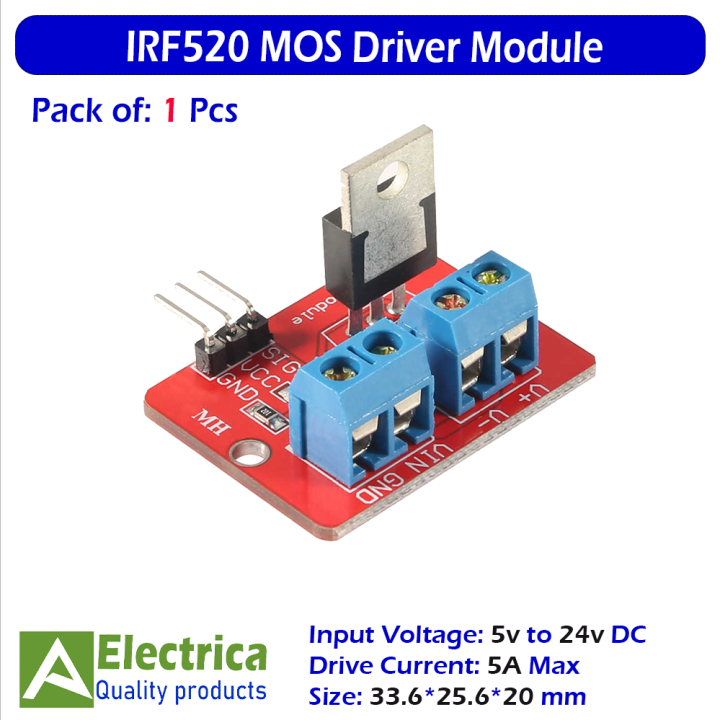 IRF520 MOSFET Driver Module 5-24v 5A Motor Speed Controller For Arduino DIY Projects by Electrica