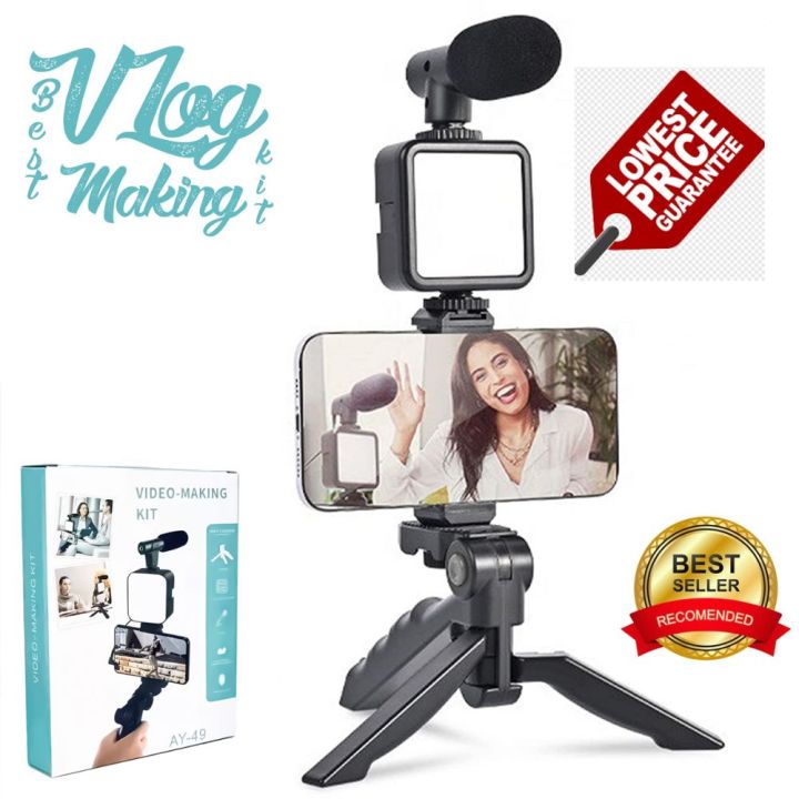 Vlogging Kit with Mobile Holder, Tripod Stand, LED Ring Light