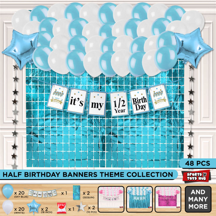 Half Birthday Printed Banner Collection For Half 1/2 Year Old Baby Boy Or Girl, Half Year Happy Birthday Card Garland, Banners Background Photo Booth For Party Decorations, Half Year 6 Months Anniversary For Babies : Ak39hf9g