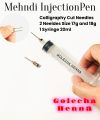 Mehndi Injection Pen With 1 Injection And 2 Needles Size 17g And 18g calligraphy Cut Shape Best For Creating Beautiful Mehndi Designs , Liquid Henna Mehndi Pen. 