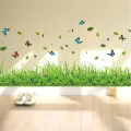 3D Green Grass Colorful Butterfly Flower Skirting Wall Stickers Living room Bedroom Bathroom Vinyl Decals Art Home Decoration. 