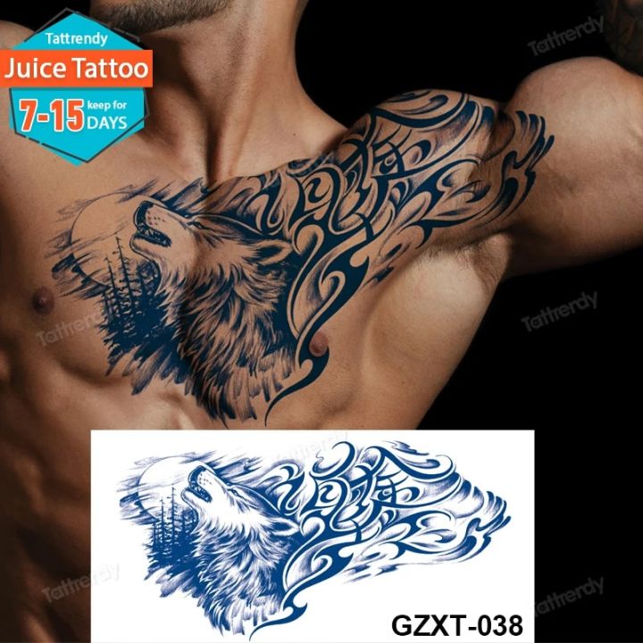 【Good-Love Store】juice ink tattoo chest back large body tattoo long lasting y for adult men women breast tattoos totem wolf