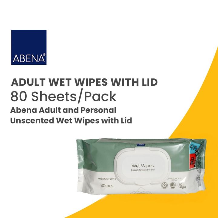 Abena Wet Wipes with Lid Unscented 80 Sheets/Pack - Washing Without Water, Ready for use, 4-in-1 (Clean, Rinse, Dry, Protect)