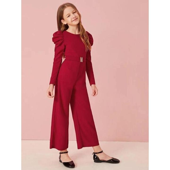 Girls Puff Sleeve Belted Jumpsuit ( Fabric Lawn) ( Size 5 Yrs To 16 Yrs)