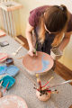 Creative Terracotta Glazed Round Ceramic Painting Plates 10 Pieces Full Box (Product of Denmark). 