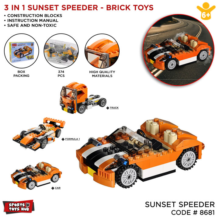 3 In1 Plastic Building Blocks Brick Educational Diy Toy For Kids, Car Buildings Block Bricks, Decool Architect Series, Decools Sports Racing Cars Best Creativity Skills & Engineering Toys Gift For Children, Sunset Speeder Convertible Vehicle Cargo Truck