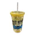 Reusable Plastic Double Wall Water Cup with Straw and Lid. 
