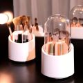 Makeup Brush Holder, 360 Rotating Makeup Organizer with Clear Cover Cosmetics Storage Display Case, with 7 Compartments. 