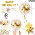 Happy Birthday Decoration Set- Black Banner Cards, 30 Mettalic Chrome Shiny Balloons and Golden Confetti Ballooons. 