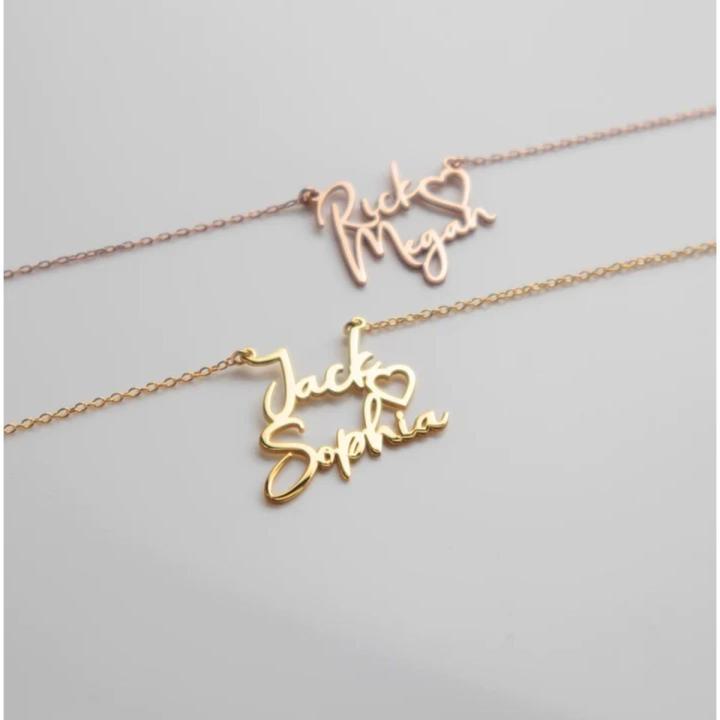 Customized 2 Name Necklace with Heart, Couple Name, Couple Necklace, Personalized Necklace