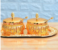 Stainless Steel Royal Golden and silver Sugar Pots with Tray And Spoons. 