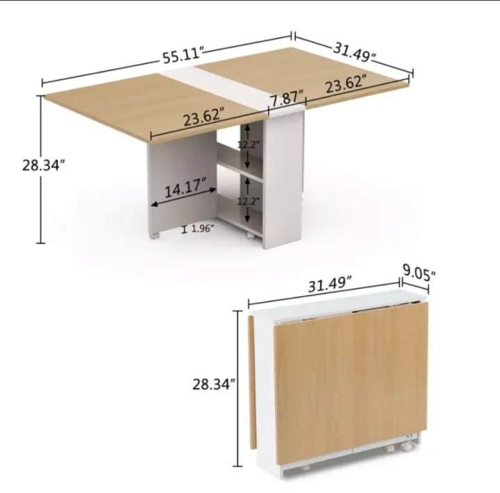 Clever-Space%20saving%20folding%20dining%20table-TWDT8-white%20and%20Brown,%20White%20and%20camal,%20Extendable%20Table%20with%20Cabinets,%20Home%20Kitchen%20Furniture%20Decor%20Lunch/Computer%20Desk%20Storage%20Rack,%2055"L%20x%2031.5"W,%20Chairs%20Not%20Include%20-%20Image%204