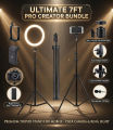 Aluminium 7 Feet Tripod Stand For Ring Light, Mobile Phones & DSLR Cameras - 360 Rotatable Portable & Adjustable 7 Ft Long Tripod With Mobile Holder & Ball Head - Best Use For Videography, Photography, Tiktok, Youtube, Studio Lighting, Equipment. 