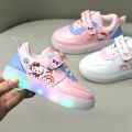 LED Kids Shoes for Girls Cute Cartoon Hello Kitty Shoes Baby Girl Kawaii Canvas Shoes Soft Bottom Sneakers Casual Shoes. 