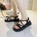 Thick women 2023 new fashion round toe flat sponge cake thick soled beach shoes Roman sandals for women. 