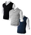 Pack of 3 Ribbed Sleeveless Sweaters for Men. 