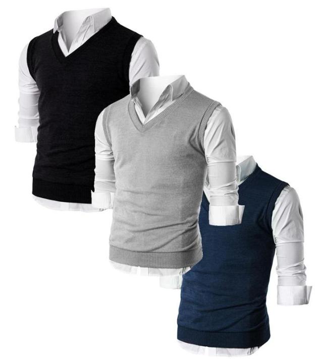 Pack of 3 Ribbed Sleeveless Sweaters for Men
