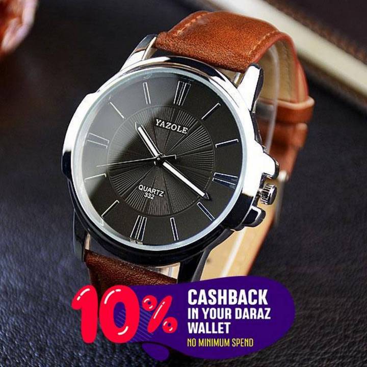 Luxury Stainless Steel Dial Leather Band Wrist Watch Men