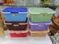 Premium Basket with Handle & Lid For Outdoor Carry - Top Quality Plastic Basket For Picnic & Travel - Carry Basket for Daily Use - Baby Clothes Basket (12 inch length 8 inch width 6 inch height). 