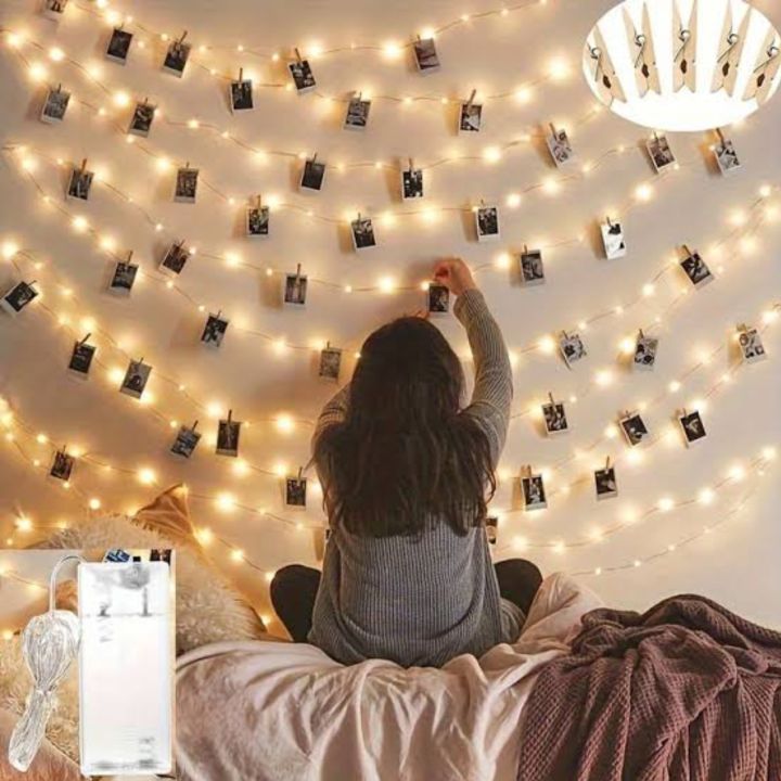 LED Photo Clip String Fairy Lights Battery Operated 3M 20 Wooden Clips - Photos Hanging Fairy Lights for Room Decoration