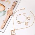 5PCS Set Elegant Ladies Dress Watch with Fashion Jewelry and Leather Bracelet. 