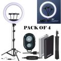 Pack Of 4 36 CM Ringlight With 3 Mobilr Holder & 7 Feet Tripod Stand & Bluetooth Remote Shutter With 5000 mAh Power Bank. 