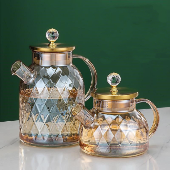 Water bottles Set 1000ml  French Amber Color Diamond Kawaii Teapot Kettle Cup Thermal Pots Set Kitchen Accessories Gift