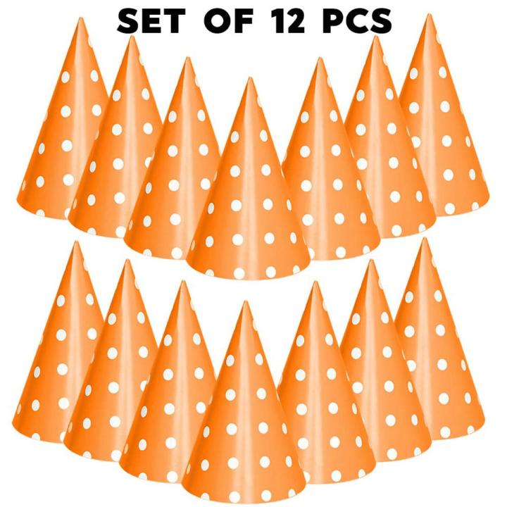ORANGE POLKA DOT THEME BIRTHDAY CAPS ( PACK OF 10 ORANGE THEME BIRTHDAY CAPS )