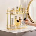 Elegant 2-Tier Bathroom Organizer: Luxe Makeup & Perfume Storage with Marble & Glass. 