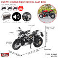 Diecast Ducati Double Silencer Bike Alloy Model Kids Toy, Die Cast Two Wheel Fast Racing Sports Motorbike Scale Replica_ Metal & Plastic Models With Music Sound & Light, Special Edition Racing Autobike Children Toys For Boys Girls & Children Race Vehicle. 