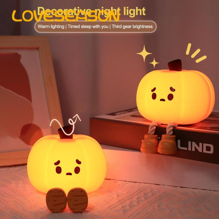 Led Night Light Adorable Pumpkin Night Light with Timer Adjustable Brightness Soft Silicone Led Lamp for Kids' Room Flicker-free Eye Protection Perfect Bedside Companion Rechargeable Night Light