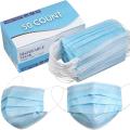 Disposable Face Mask Blue 3 Protective Layers, Nose Pin Cover , 50 Pcs-Pack of Box Adult. 
